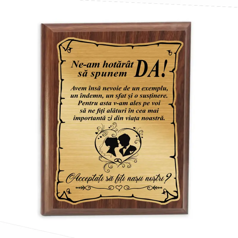 Ne-am hotarat sa spunem da, placheta lemn personalizata prin gravura